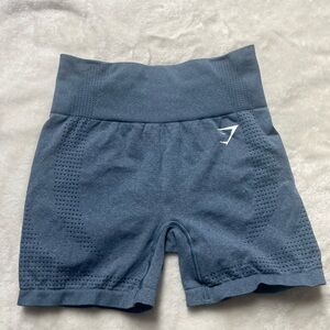 Gymshark Seamless High-Rise Bike Shorts in Slate Blue with White Logo